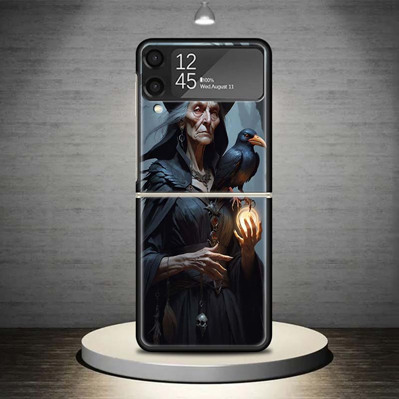 Halloween Moon Witch Horror Phone Case For Samsung Galaxy Z Flip 7 6 5 4 3 5G Shockproof Cover Z Flip7 Flip6 ZFlip5 Flip3 Flip4