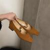 French retro gentle low-heeled single shoes 2025 square head suede late evening wind grandma shoes metal buckle Mary Jane shoes