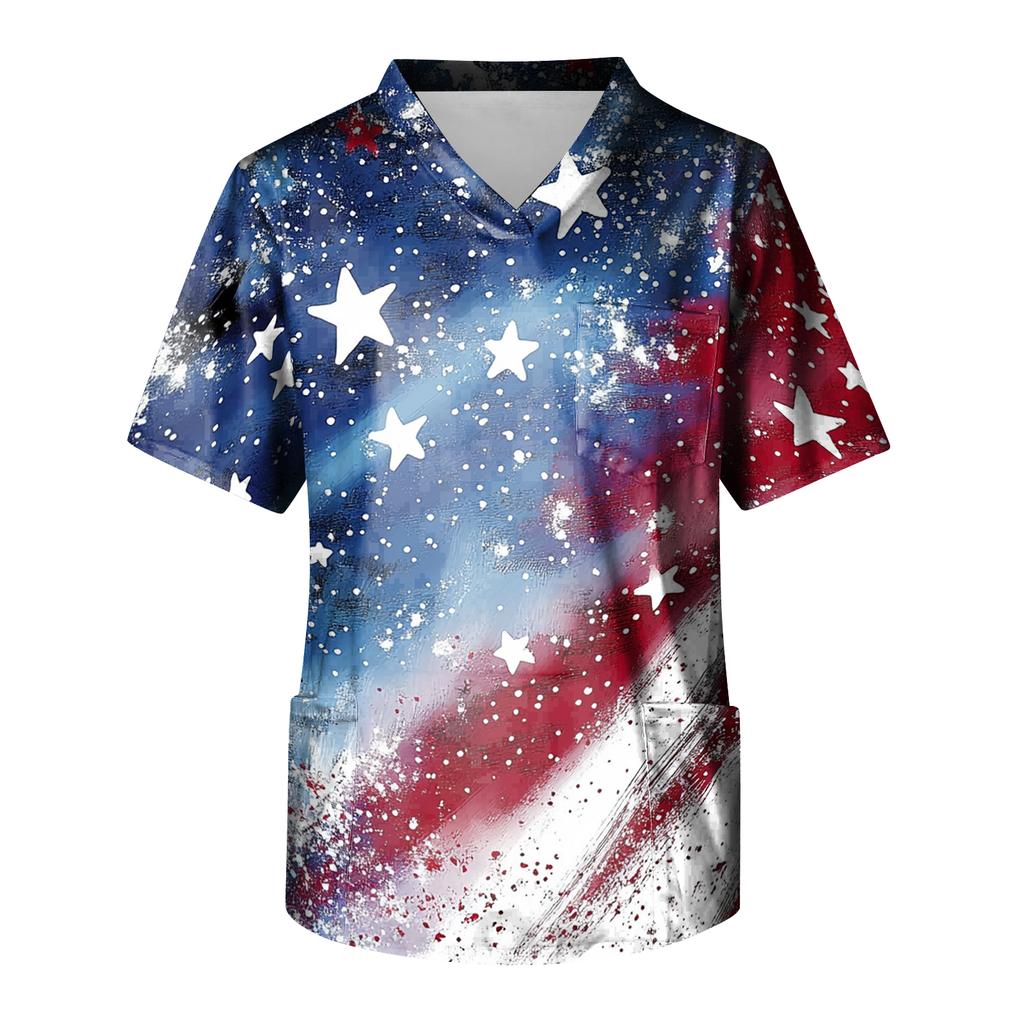 Men's Short Sleeve V-Neck  Print Chest Pocket Care Top