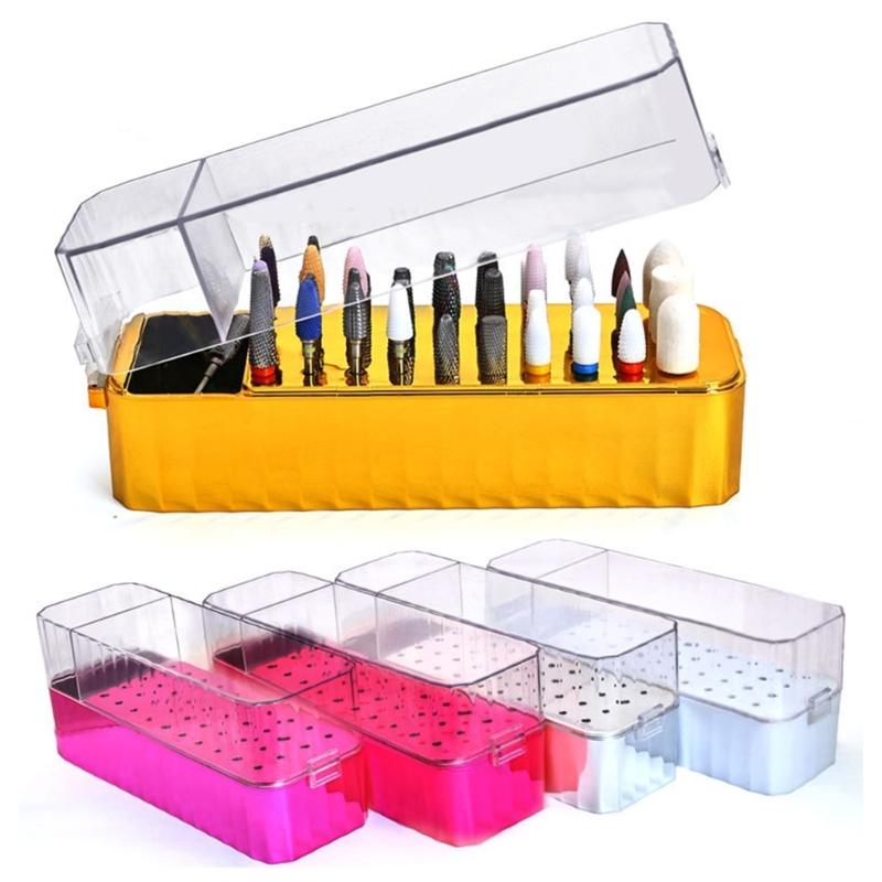 Clear Plastic Nail Art Tool Storage Box Drill Bit Container Case With 40Grids NonSlip Base For Professional Salons