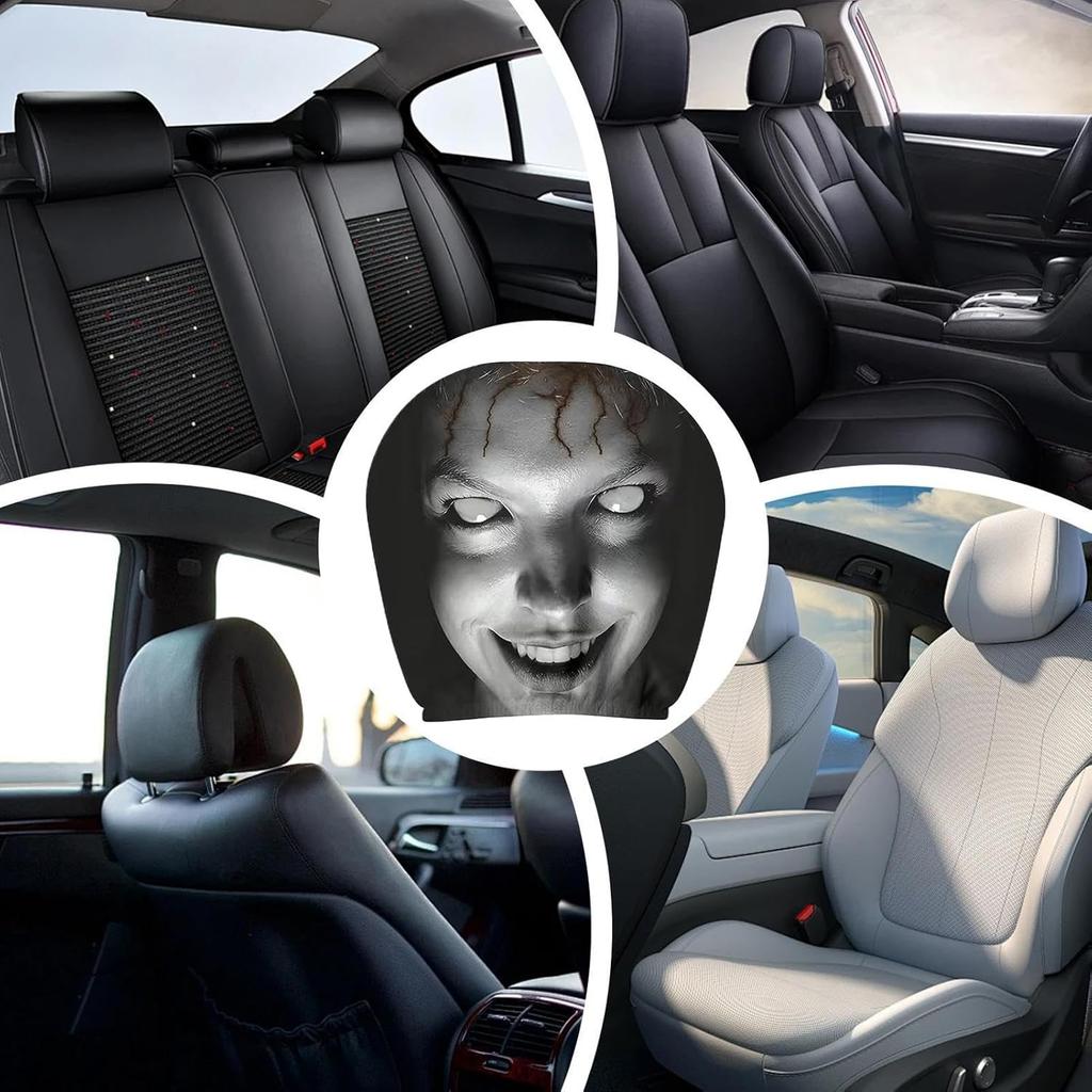 Ghost Face Car Headrest Cover, Funny Scary Face Head Rest Cover for Car | 2 Piece Automotive Scary Face Seat Protector, Fully Surrounded Funny Head