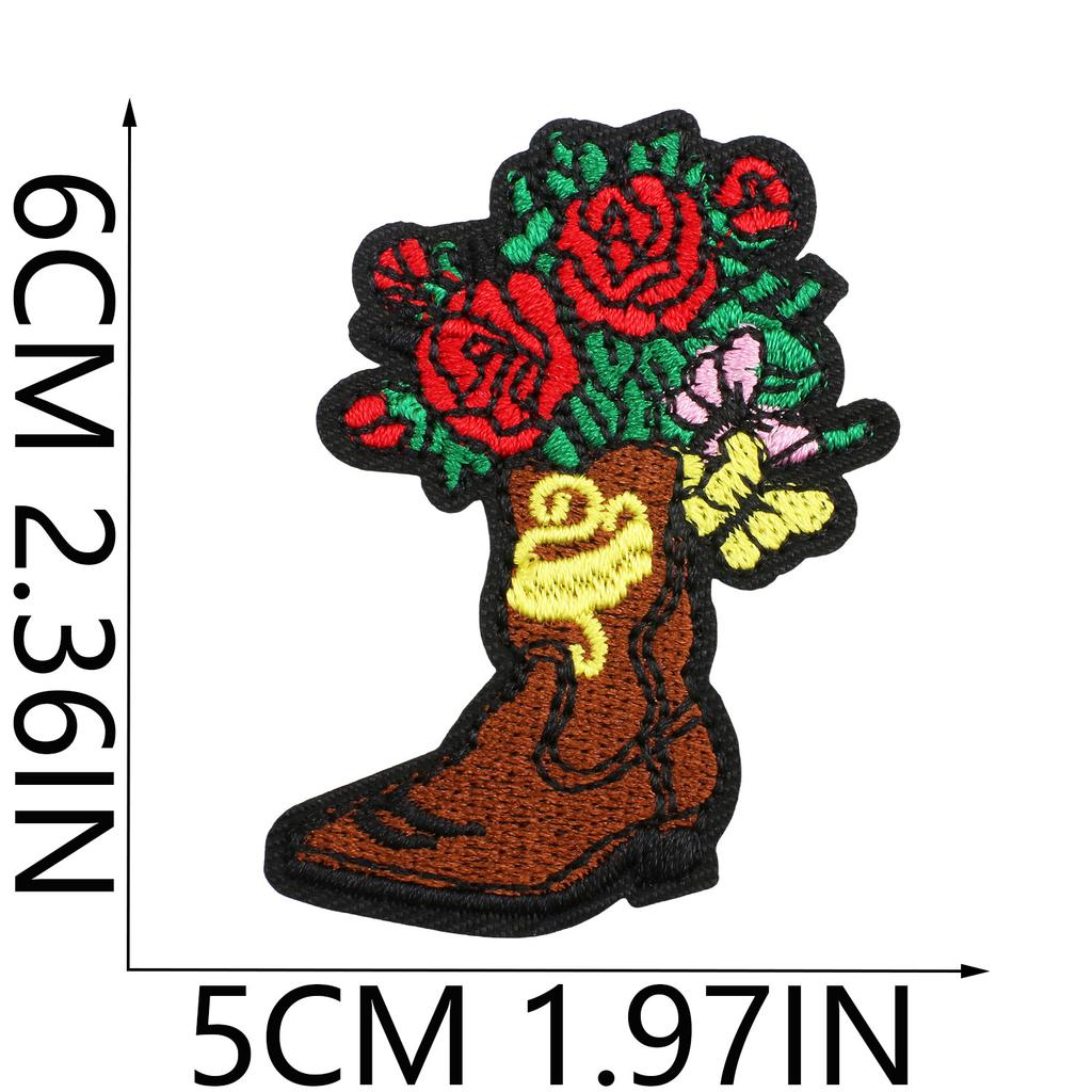 52 Pezzi Stoffa Ricamata Mista Tema Western Denim Adesivo Stile Punk Teschio Patch Adesivo Decorazione Vestiti Cactus