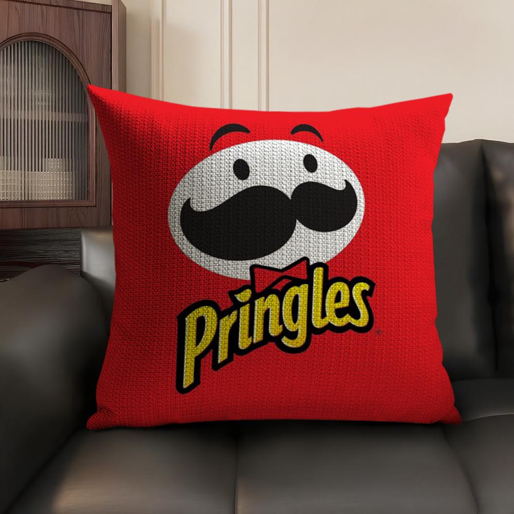 Classic P-Pringles Cushion Cover Summer Breathable Linen Organic Fabric Double-Sided Printing Sofa Pillow Case Home Decor