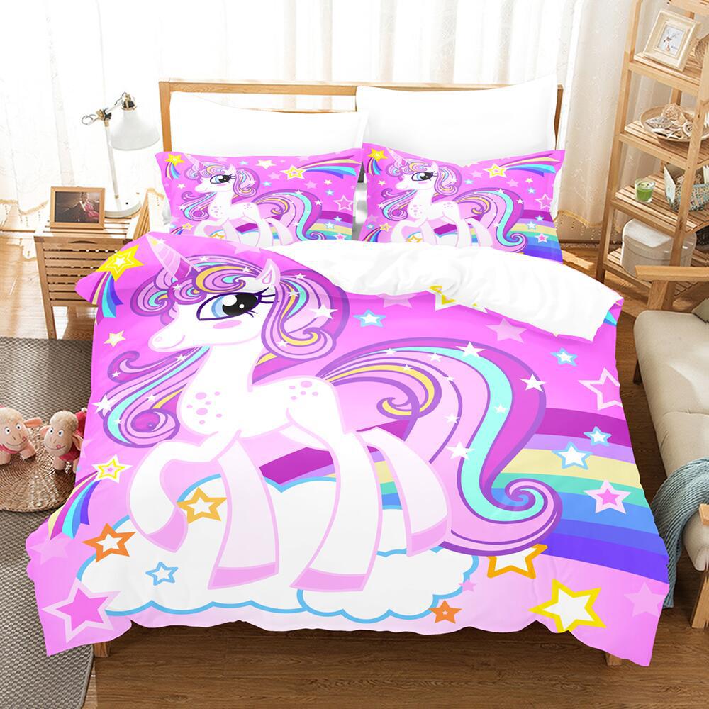 Cartoon Rainbow Unicorn Bedding Sets 135x200 Duvet Cover Set Pillowcases Queen Single Double Twin Size Bed Linen For Kids Girls