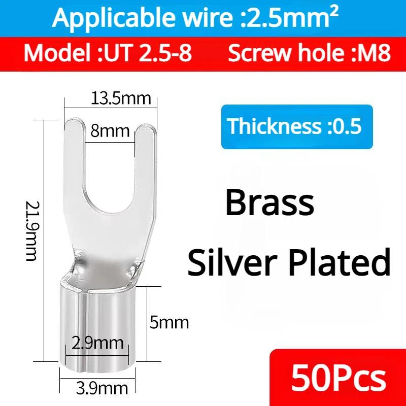 50PCS UT1.5 -10 Non-Insulated Ring Fork U-Type Terminal Tin-Plated Copper Terminals Assortment Kit Cable Wire Connector Crimp