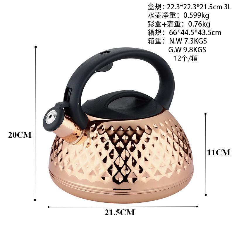 3L Stainless Steel Whistling Kettle Stovetop Induction Cooktop Modern Minimalist Design 201 Grade Auto-Alert Boil Signal