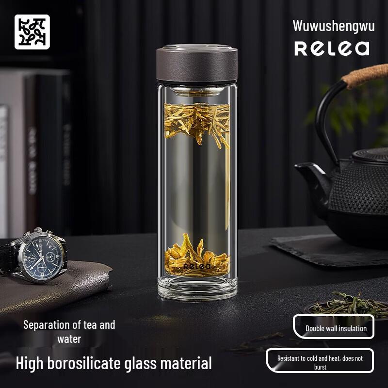 RELEA Men's Large Capacity Tea Infuser Glass Mug
