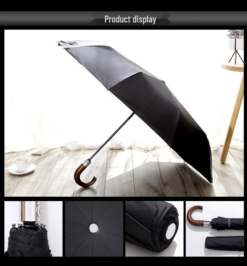 PALONY Solid Wood Handle Windproof Men's Umbrella - Extra Large, Automatic, Sun & Rain Protection, Three-Fold Design