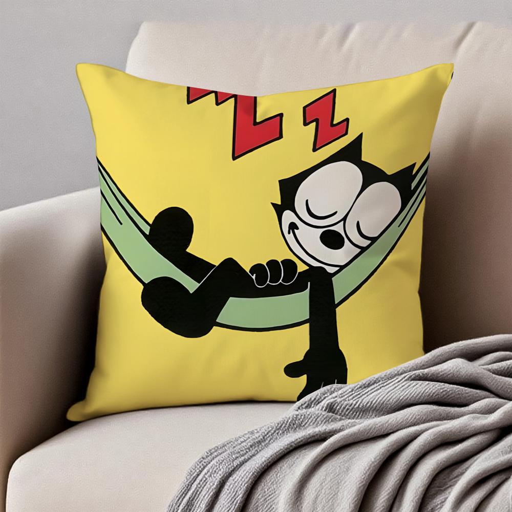 Cute and Classic Animation FFelix the Cats Cushion Cover Pillowcase Antidustmite Invisible Zipper Short Plush Sofa Cushion
