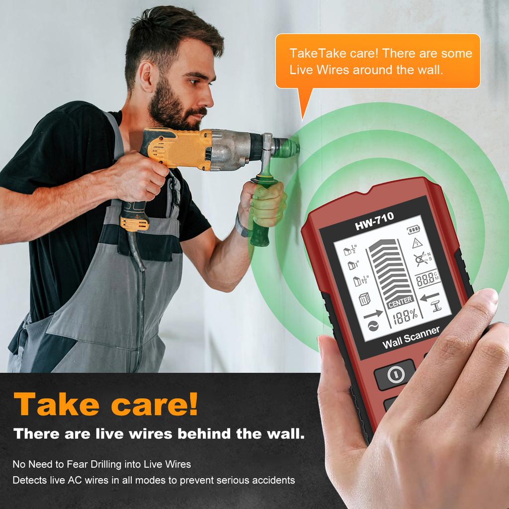 Stud Finder Wall Scanner, Handheld Digital Wall Detector with LCD Display for Wood, Metal and AC Wire Red