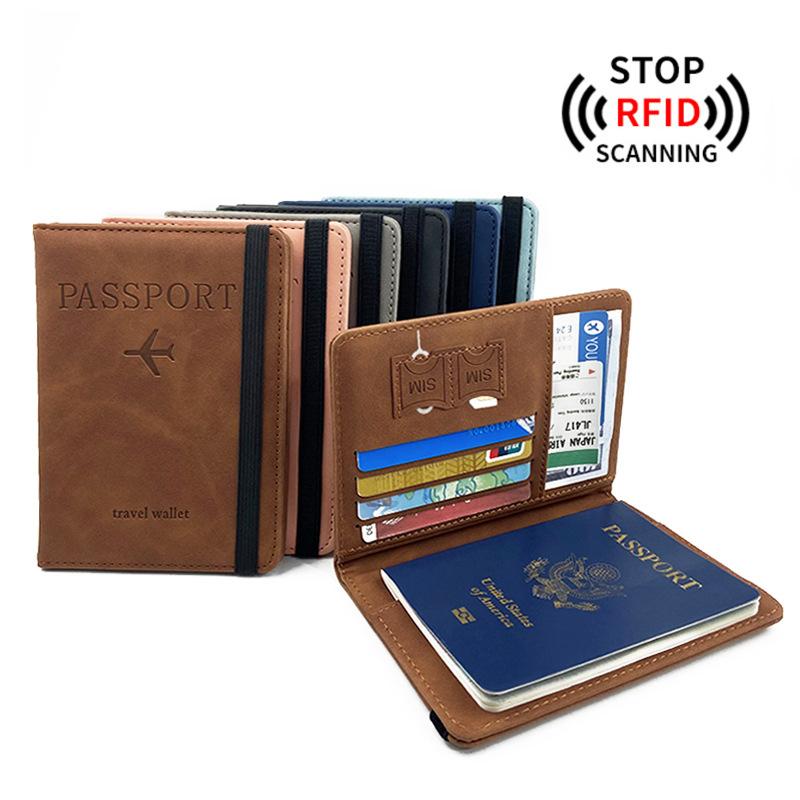 Women Men Rfid Vintage Business Passport Covers Holder Multi-Function Id Bank Card Pu Leather Wallet Case Travel Accessories