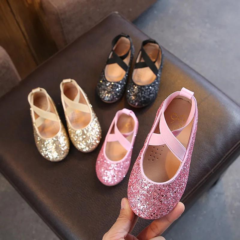 Girls Ballet Flats Dance Party Girls Shoes Fashion Crystal Shoes Bling Princess Performnce 5-12 Years Kids Shoes CSH1173