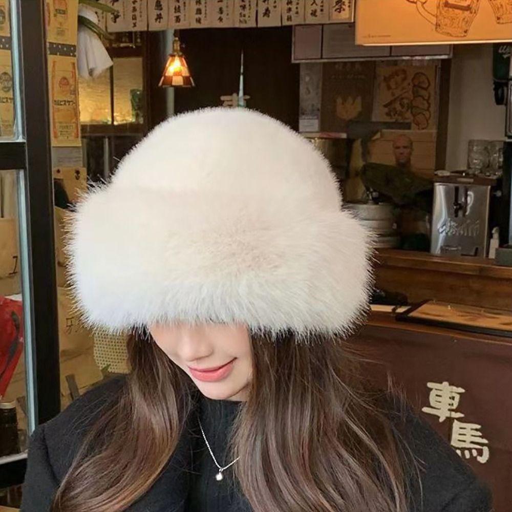 Windproof Winter Hat Imitation Mink Hair Ear Protection Cap New Bucket Hat
