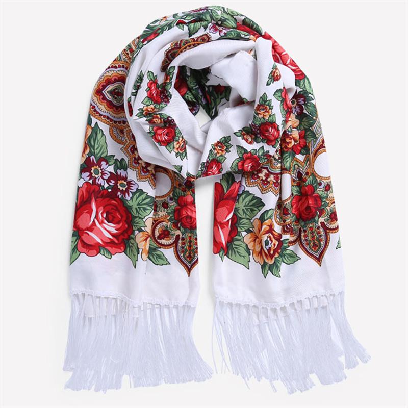 Ethnisch Stil Blumenmuster Russischer Schal Damen Luxus Blumenbedrucktes Bandana Strandtücher Retro Fransen Winter Pashmina Schal