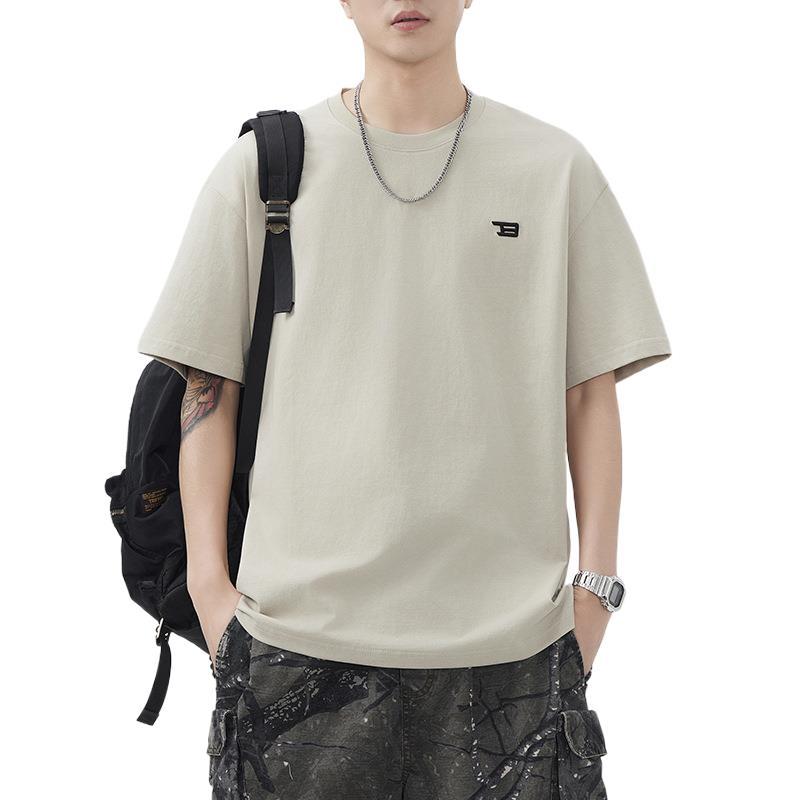 New Summer Heavyweight 260g Embroidered Short-sleeved T-shirt for Men's Loose Japanese Casual