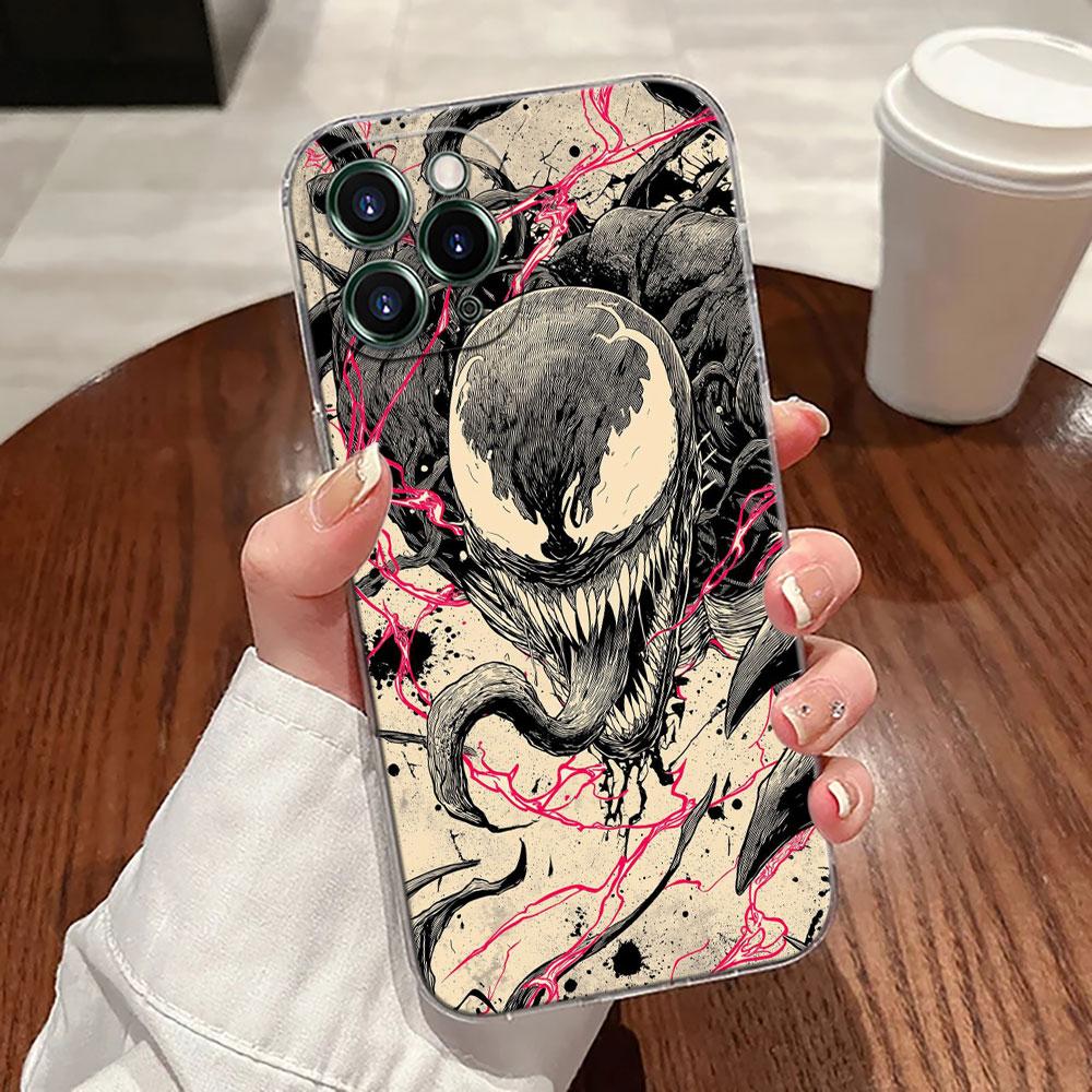 

Крутой прозрачный чехол для телефона с артом Венома для iPhone 17 Pro Max Fundas 17E 11 12 13 14 15 16 Pro Max Plus 17 Air 16E 7 XS Мягкая крышка iPhone 7