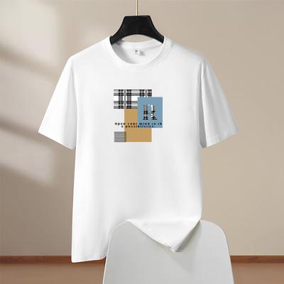 Oversized Mens Pure Cotton Short Sleeve T-Shirt Man Round Neck Casual Tee