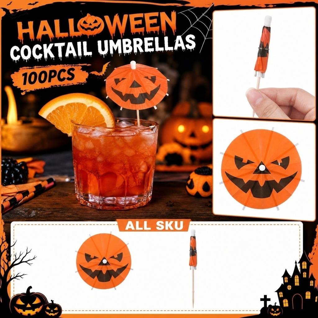 Cocktail Umbrellas 100 Count - Drink Umbrellas for Party Decorations, Appetizers, Drinks, Pool Party Supplies, Summer and Halloween