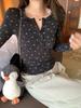 Women's Autumn/Winter Floral Henley Slim Fit Long Sleeve Top