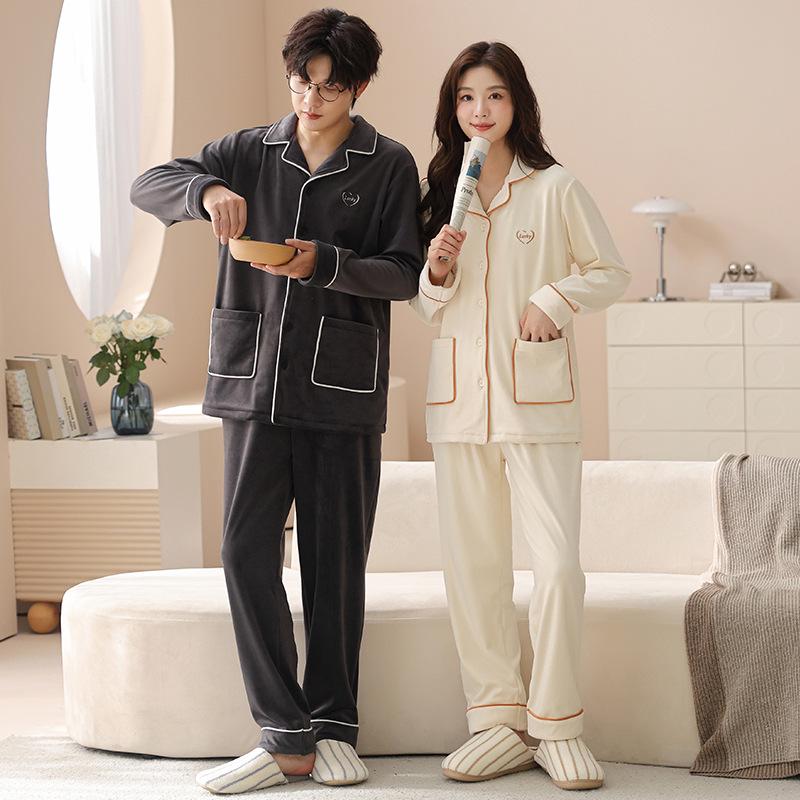 Autumn/Winter Couple Pajamas: Coral and Flannel Fleece Homewear Set for Men and Women