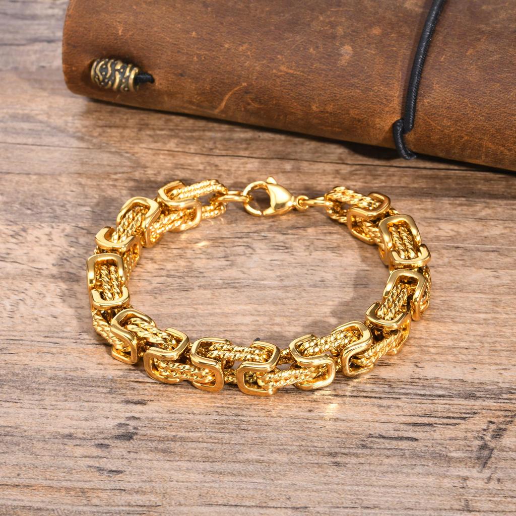 Vnox 8mm Vintage Byzantine Bracelets for Men, Oxidized Bold Square Links Chain Wristband, Viking Punk Father's Day Gift to Dad