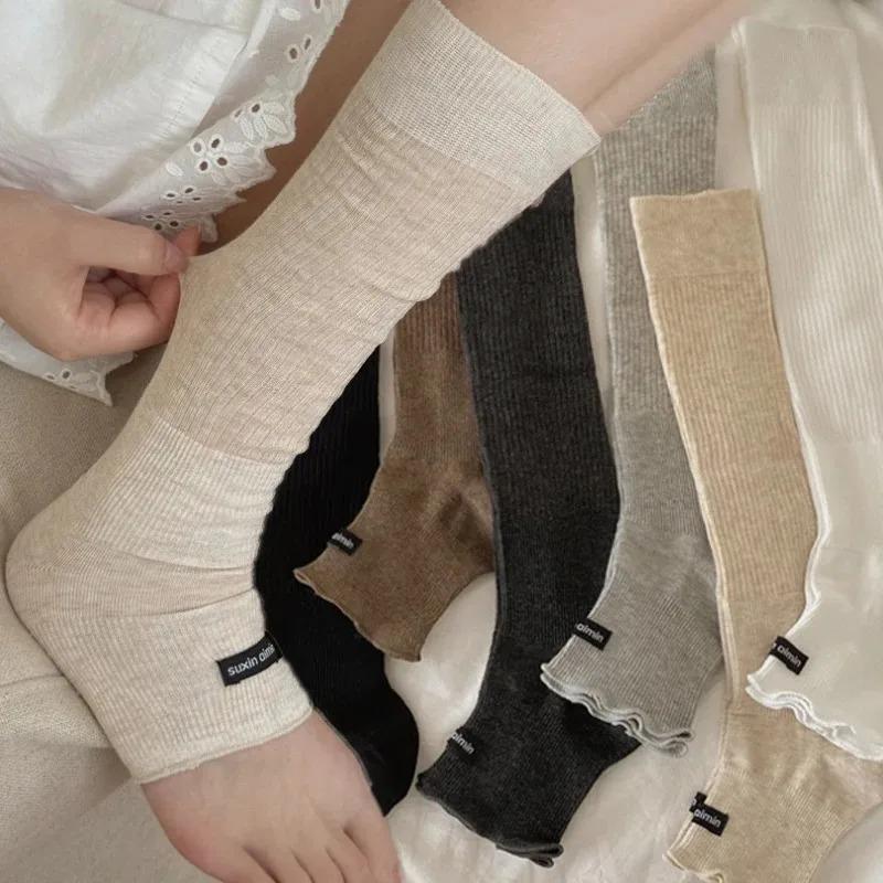 Knitted Cotton Leg Warmers Women Knee Half-length Long Socks Soft Breathable Plush Lolita Harajuku Schoolgirl Comfort Calf Socks