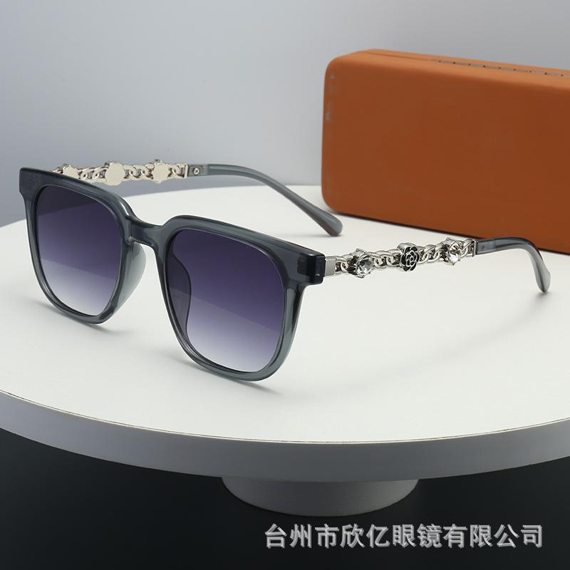 New retro camellia with diamonds, high-end sense small fragrant style women's sunglasses, anti-ultraviolet sunglasses tide