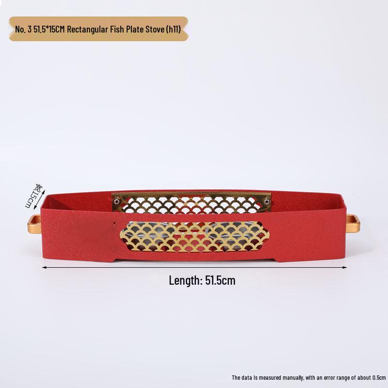 

Three-Layer Red Gold Pattern Steel Fish Pan with Alcohol Stove Heating