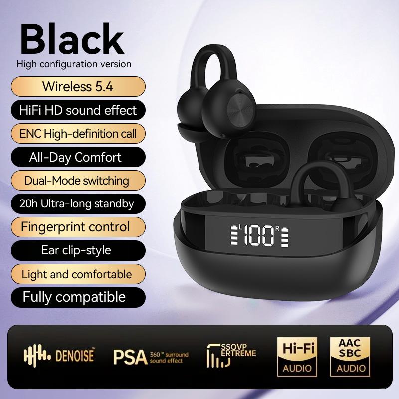 Open Ear Earbuds Clip Bluetooth 5.4 Sports Earphones Digital Display Wireless Headphones Clear Sound Quality For Android iOS  