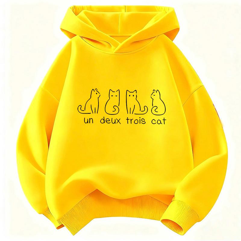 Fun and Cute Cat-Print Hoodie – Warm, Fleece-Lined, Thickened Casual Sweatshirt for Kids (Autumn/Winter); Suitable for Boys and Girls; Harajuku Style.