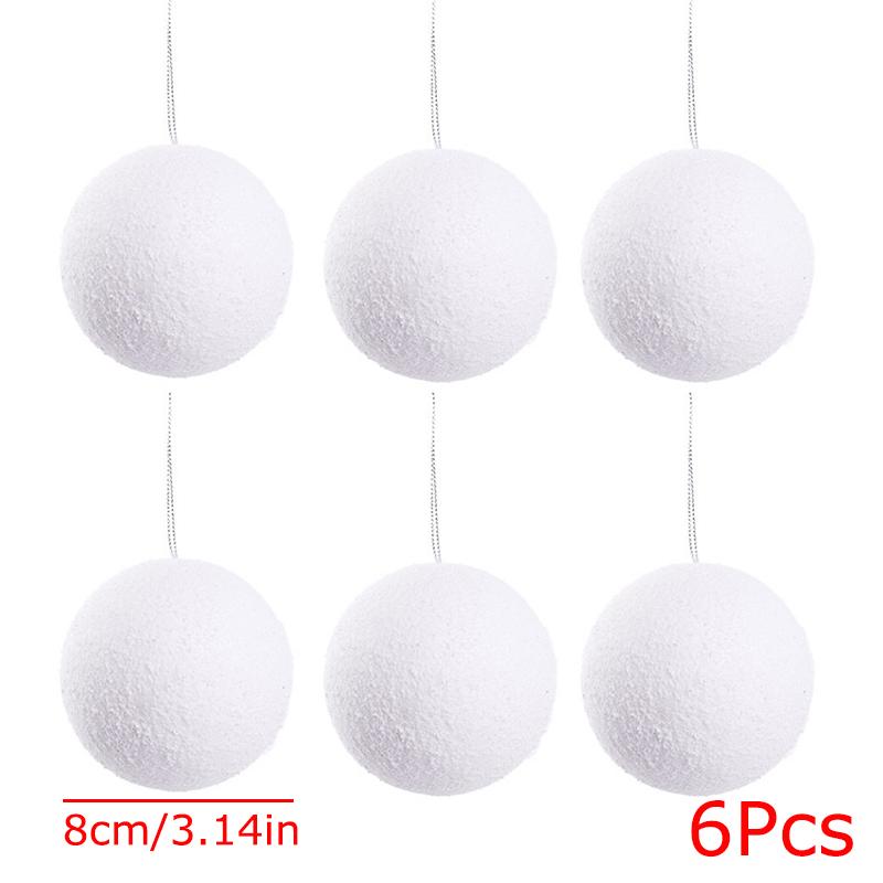 6PC Simulation Snowball Pendants Winter Foam Elegant Christmas Ornaments Holiday White Parties Hanging Snowball Xmas Tree 3 Sizes