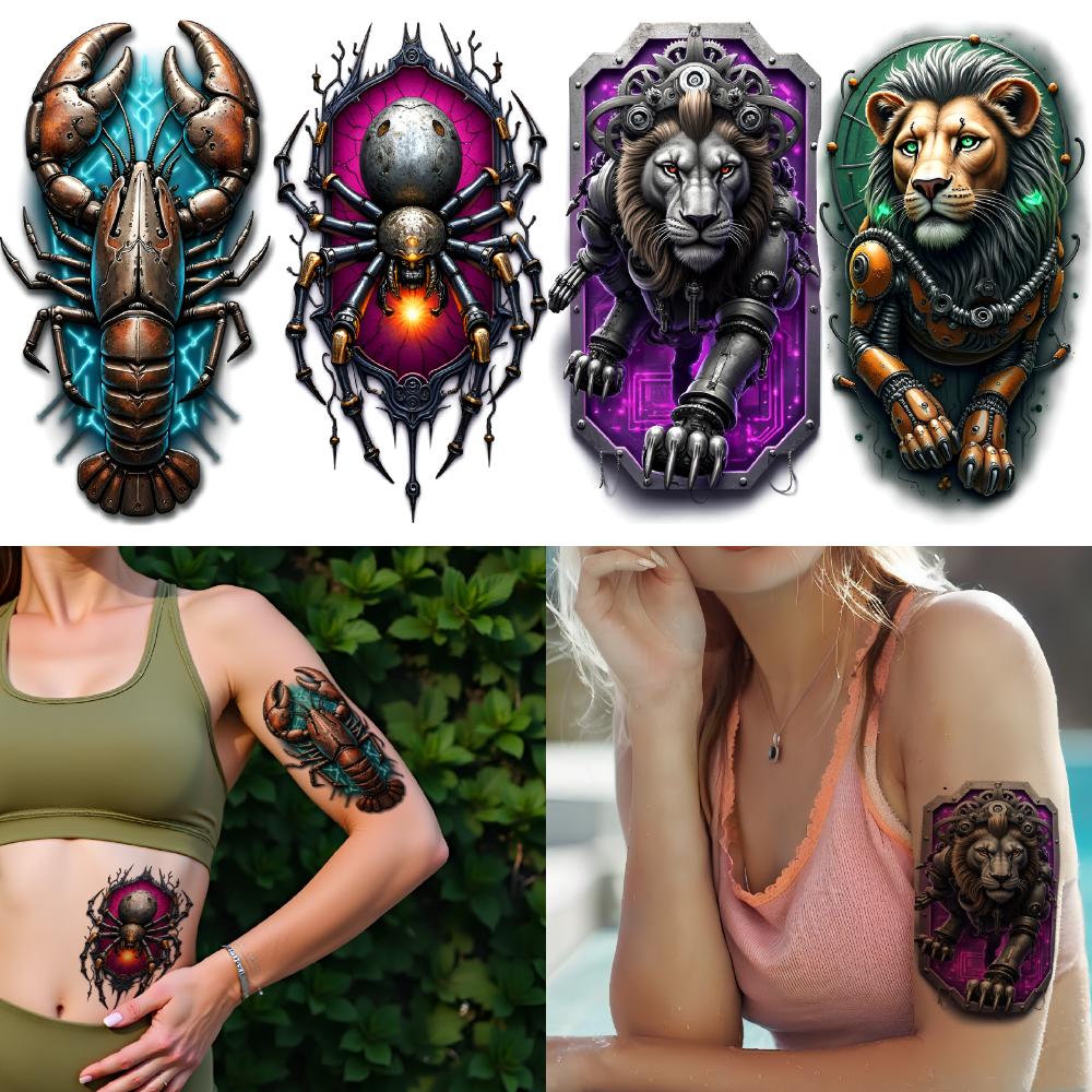 3pcs Temporary Tattoo Wolf Head Waterproof Long-lasting Body Stickers Lion Tree Realistic Temporary Tattoos Robotic Bird For