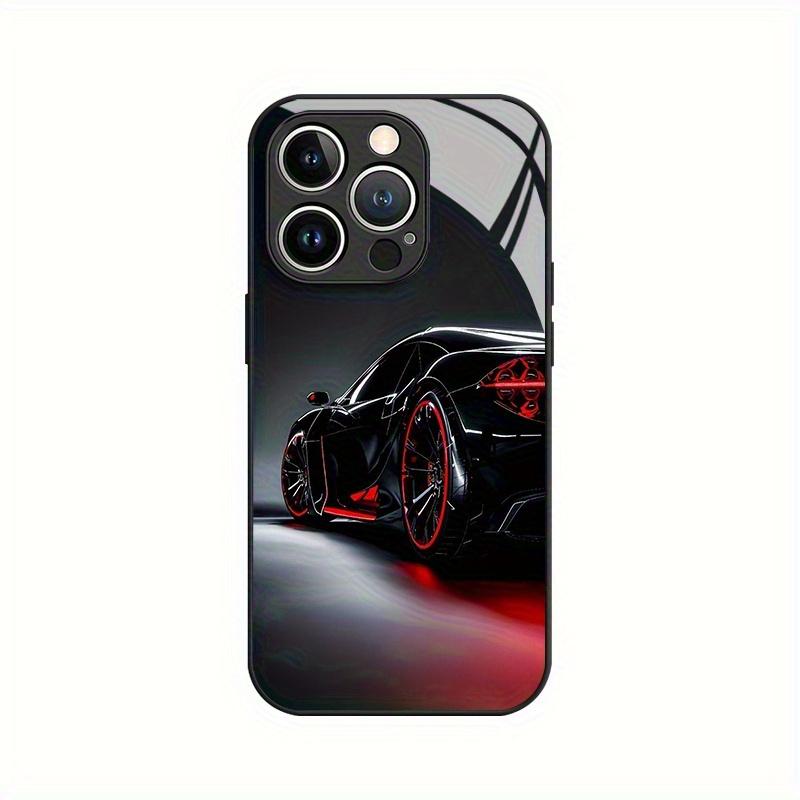 Black cool car pattern glass phone case suitable for iPhone 17 16 15 14 13 12 11Pro/Max/Plus anti drop and shockproof back cover