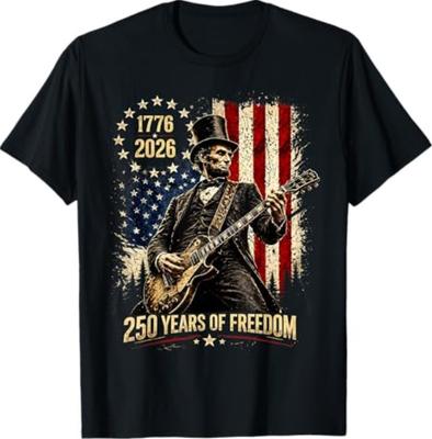 250 Years 1776-2026 USA Flag Abe Lincoln Playing Guitar T-Shirt