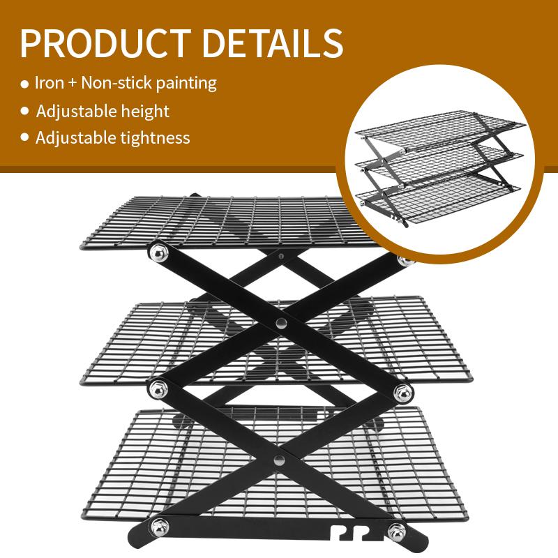 Collapsible 3-Tier Cooling Rack, Nonstick Expandable Stand for Cakes, Cookies, Pastries - Space Saving, Easy Storage