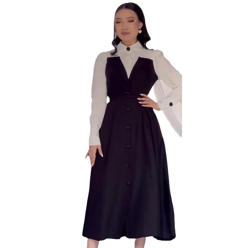 2024 Autumn Women's Color Block French Hepburn Waist-Slimming Dress