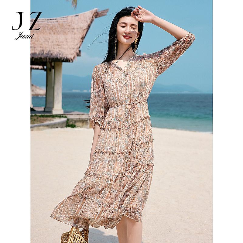 Qiwen Star Track Skirt Jiuzi Anna Koubo Xifeng Chiffon Cake Skirt Dress Women's 2025 Summer New Style