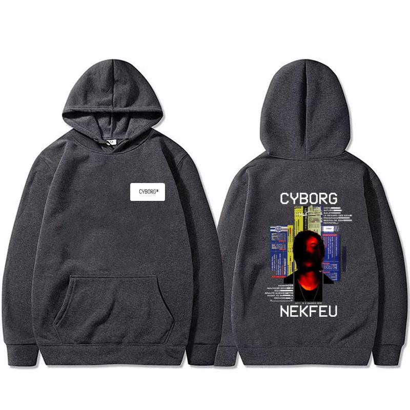 Felpa con cappuccio grafica da rapper Nekfeu Cyborg Uomo Donna Hip Hop Moda Musica Pop Pullover Maschile Casual Vintage Felpa con cappuccio in pile