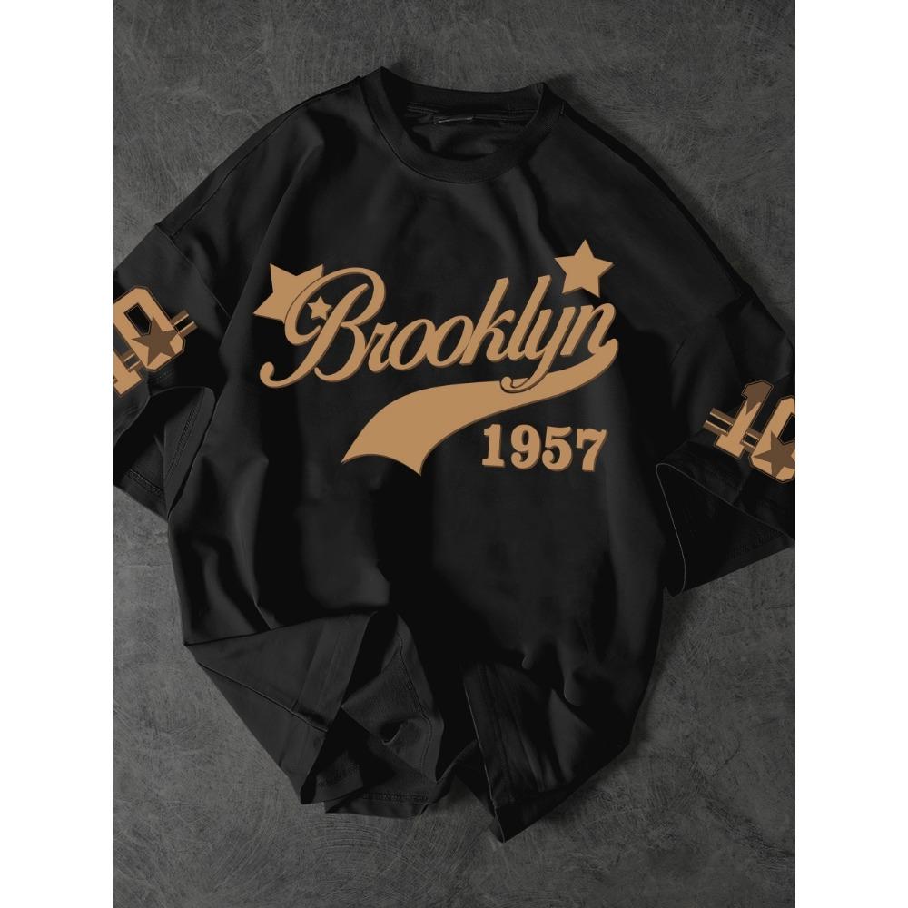 

Fashionable Men s Summer 1957 Letter Printed Breathable Round Neck T-shirt Outdoor Urban Casual Top S