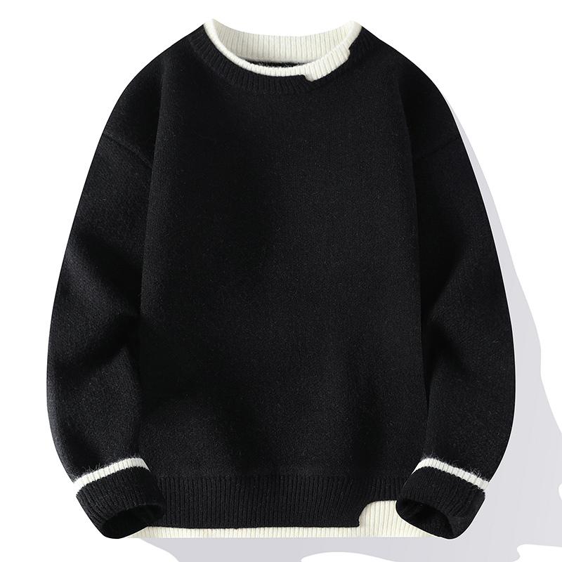 Autumn and Winter Men's Sweater Fashionable Simple Fake Two-piece Pullover Long-sleeved Top