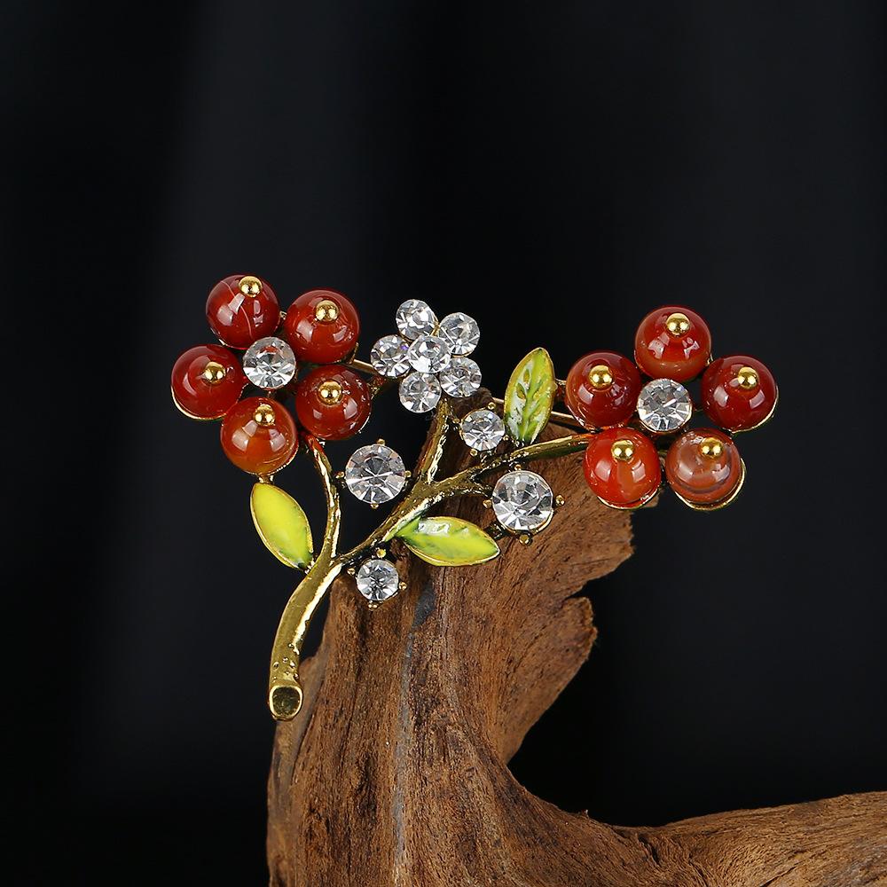 Retro brož z přírodního achátu, špičkový klasický temperament, literární a všestranná rostlinná jehlice, kabát, kardigan, korsážové doplňky