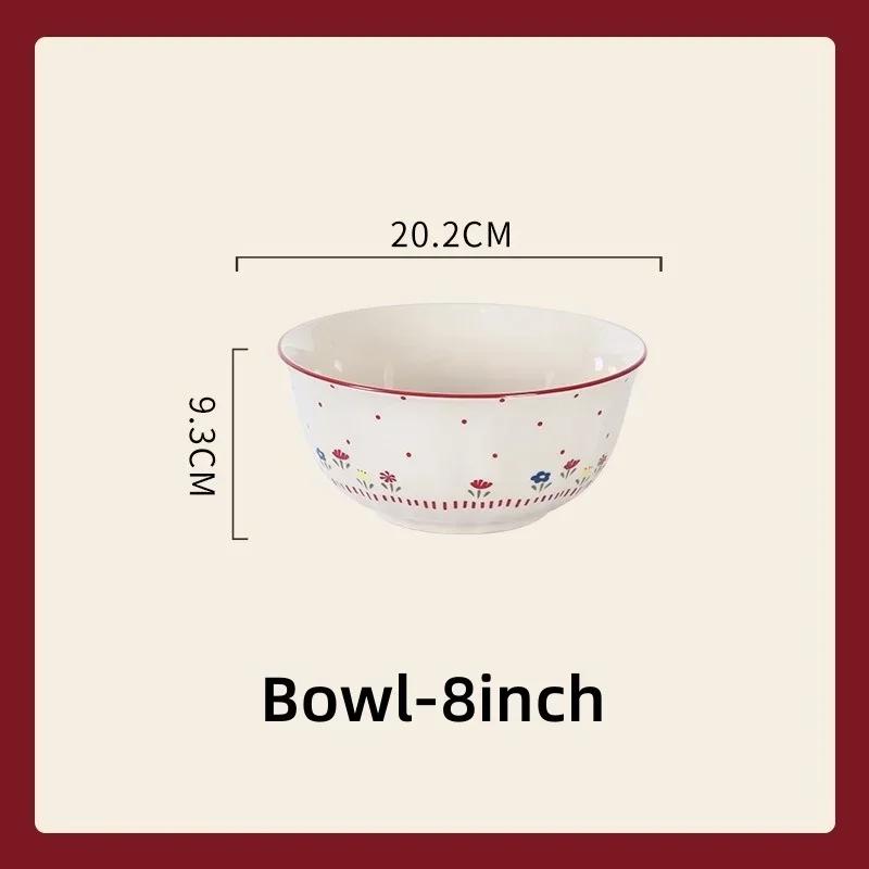 SOLECASA Ceramic Tableware Pastoral Style Rice Soup Bowl Fruit Salad Bowl Dish Pasta Dessert Plate Dinnerware Table Decoration
