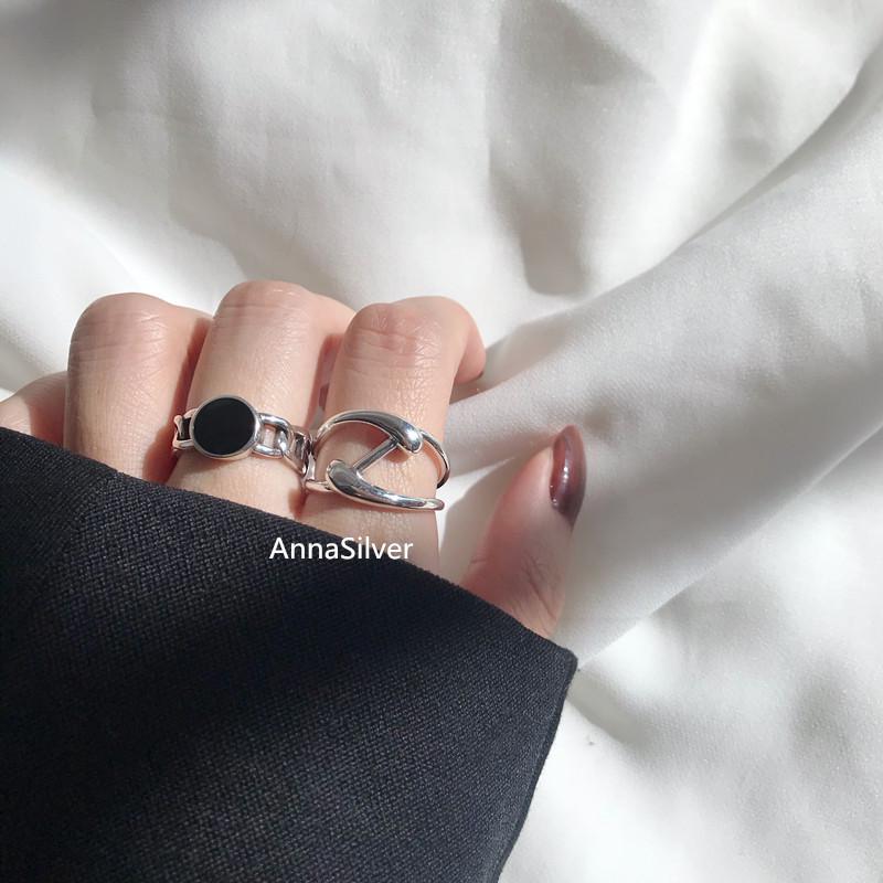 Korean Style Black Geometric Open Ring - Trendy Retro Fashion for Women
