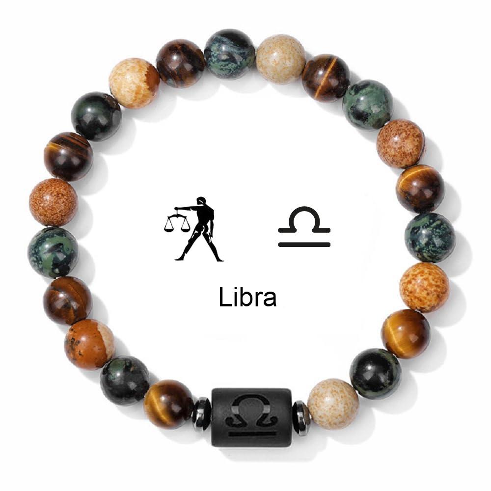 Natural Stone Tiger Eye Picture Jasper Round Beads 12 Constellation Bracelet for Men and Women Zodiac Signs Bracelet Aries