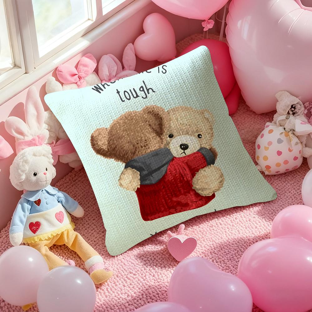Love Family Companionship Teddy Bear Pillow Case Anti-Dustmite Pillowcase Invisible Zipper Silky Short Plush Sofa Cushion Cover