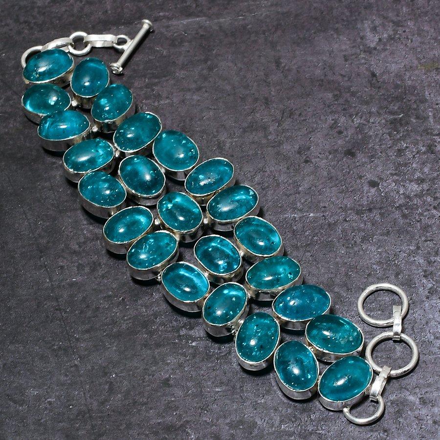 Indicolite Tourmaline Gemstone Handmade 925 Sterling Silver Bracelet 7-8" u5S51