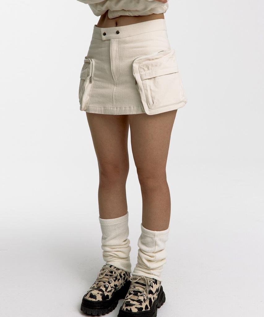 Kasiko Fluffy Cargo Mini Skirt Pants Ivory