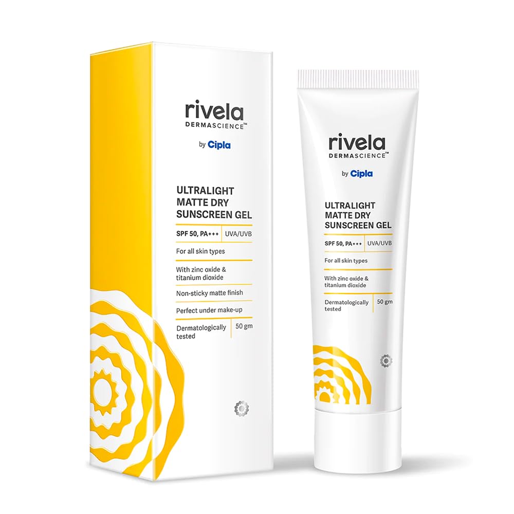 

Rivela Dermascience Ultralight Matte Sunscreen Gel SPF 50 PA+++ By Cipla For Oily Skin | Non-Sticky Lightweight Finish 50 gm