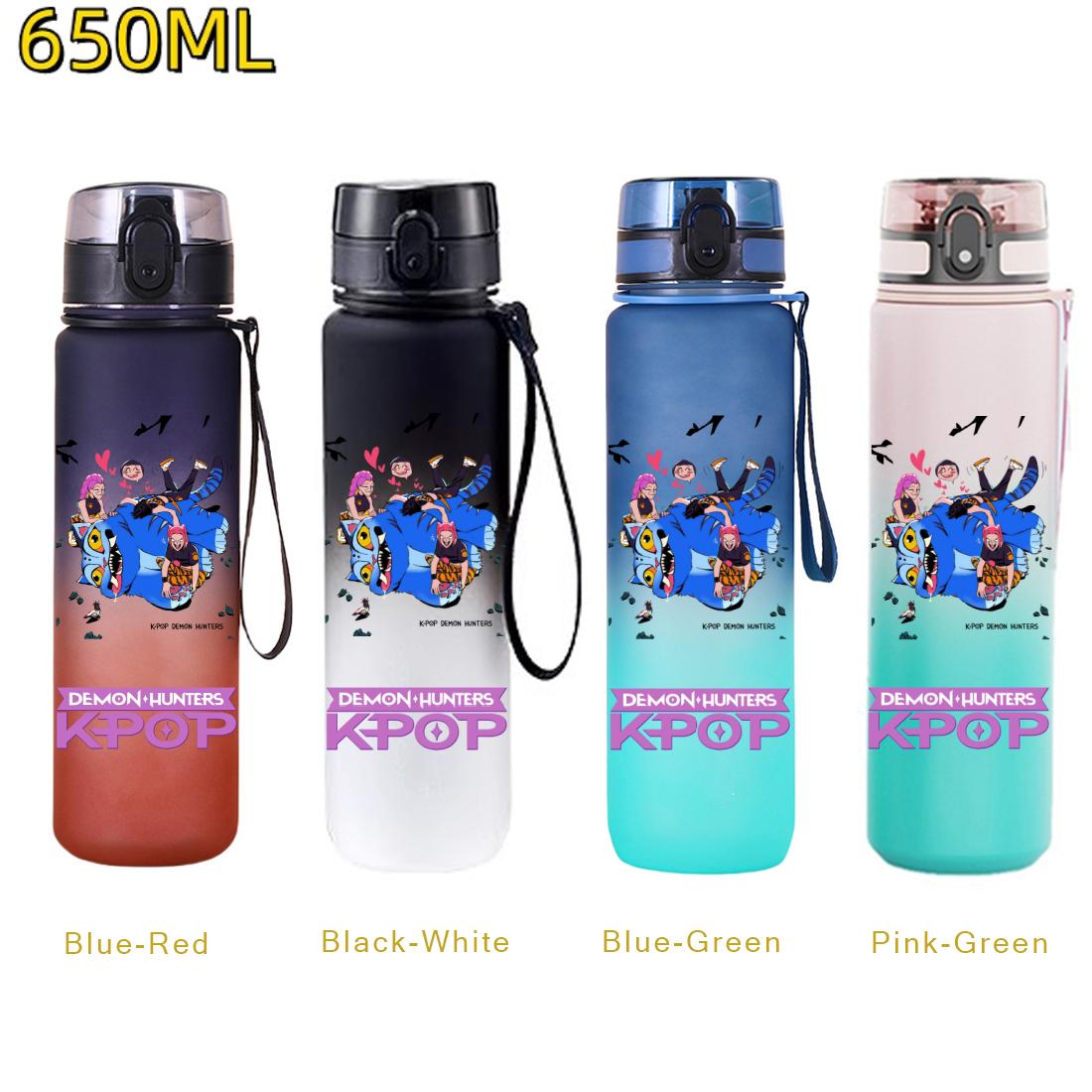 

650ML KPop Demon Hunters Cartoon Gradient Water Cup Hiking Portable Drink Bottles Travel Mug Office Sport Boys Girls Fans Gifts Blue-Red-1PCS