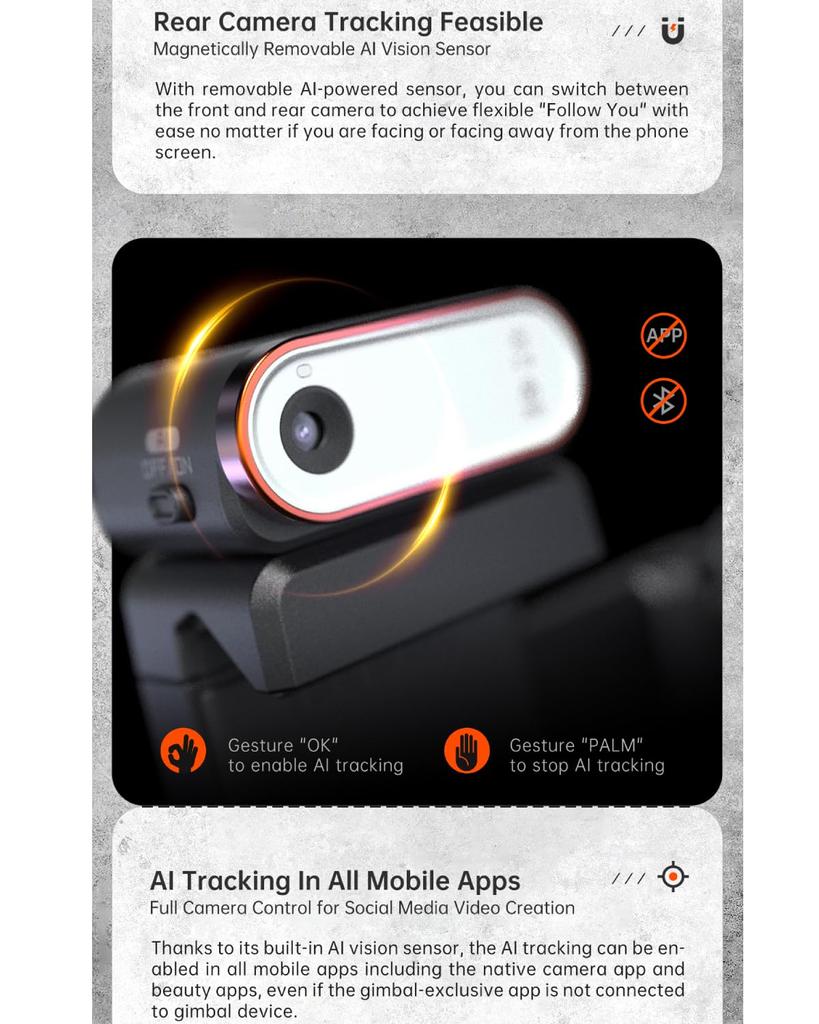 Hohem M6 Kit Smartphone Gimbal Estabilizador LED Luz AI Alvo Rastreamento Compatível com Gimbal Motorizado Vertical Horizontal Tiro Rastreamento 18 Horas